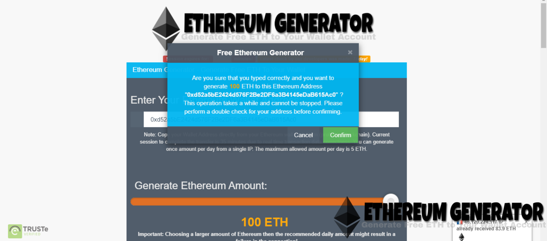  Ethereum Generator Sucessful message
