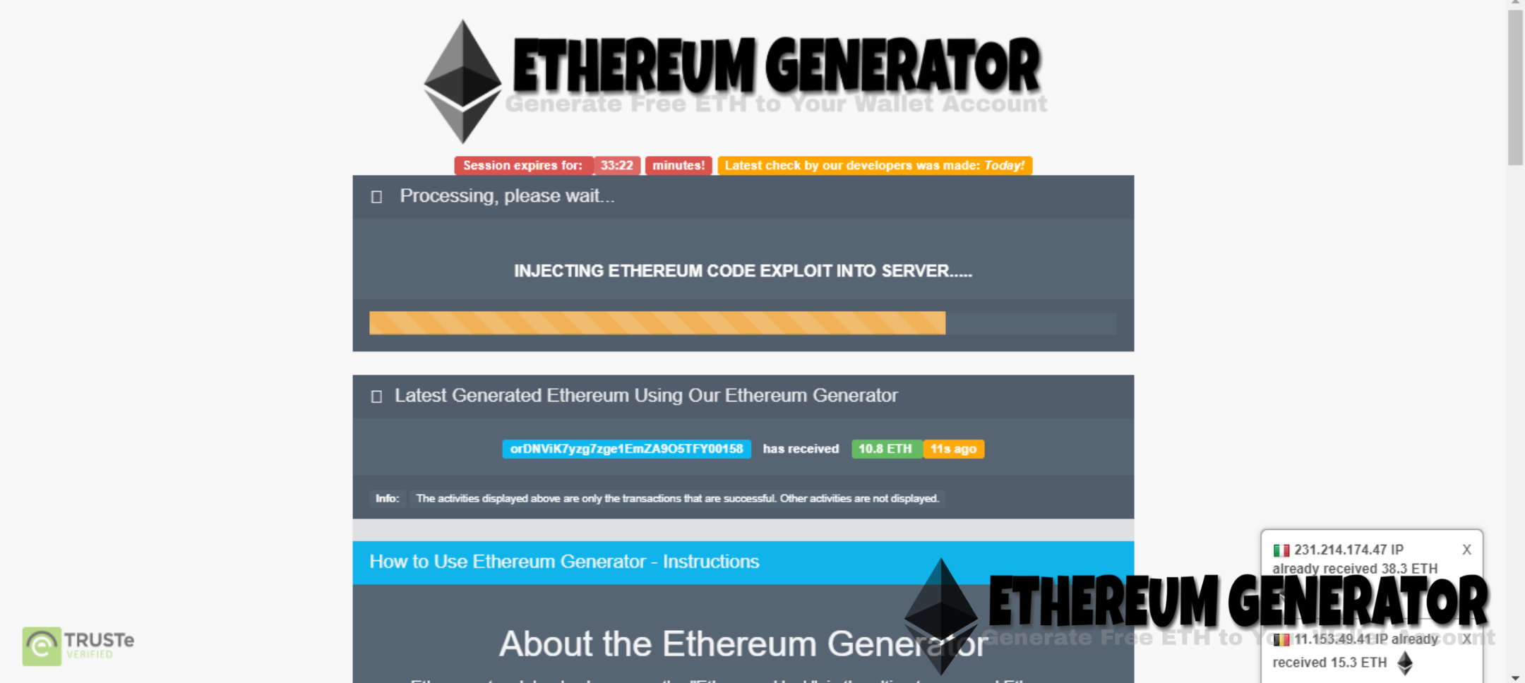 Ethgenerator Free ETH Generator tool screenshot